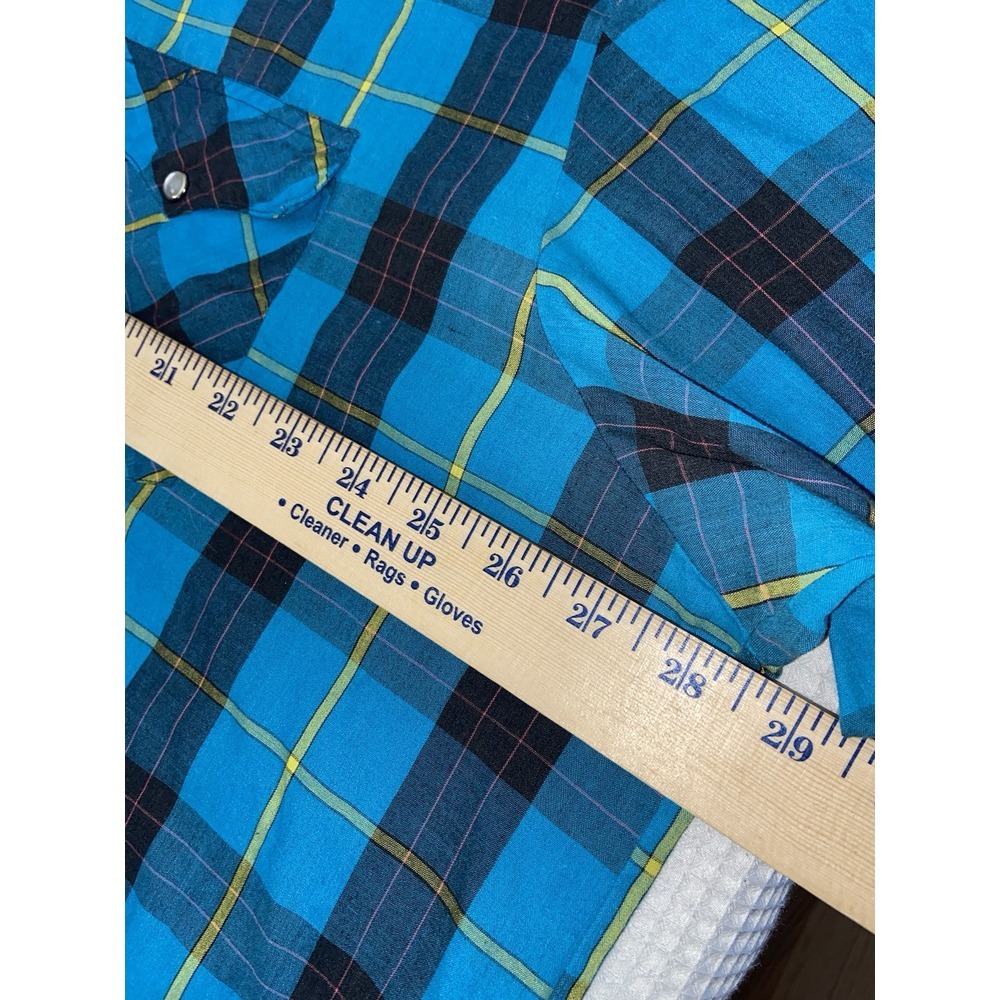 Wrangler Western Shirt Mens 2XL‎ Big Man Blue Pearl Snap Plaid Button Down VTG - Picture 4 of 9